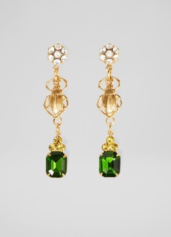 L.K. BENNETT Scarlett Gold-Plated Beetle and Green Crystal Drop Earrings ~ statement jewellery with crystals ~ occasion drops