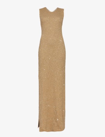Proenza Schouler Sequin Knit Dress Pale Yellow / sequinned side slit tank style maxi dresses - flipped
