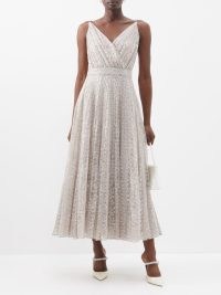 ERDEM Dorinda crystal-strap floral-lace dress in silver – luxe sleeveless fit and flare dresses – romantic occasion dresses – slender faux pearl and crystal shoulder straps – feminine event clothes – matchesfashion