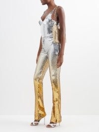 PACO RABANNE High-waist sequinned mesh straight-leg trousers in silver and gold ~ high octane evening glamour ~ sequin occasion fashion