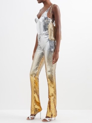 PACO RABANNE High-waist sequinned mesh straight-leg trousers in silver and gold ~ high octane evening glamour ~ sequin occasion fashion
