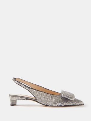 EMILIA WICKSTEAD Isset sequinned slingback pumps in silver – sequin covered slingbacks – occasion kitten heels – fancy footwear – matchesfashion - flipped