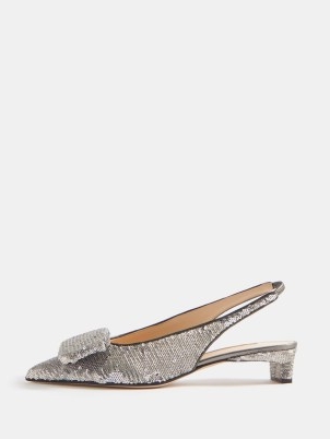EMILIA WICKSTEAD Isset sequinned slingback pumps in silver – sequin covered slingbacks – occasion kitten heels – fancy footwear – matchesfashion