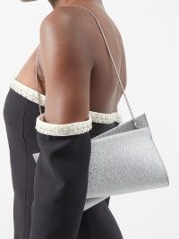 CHRISTIAN LOUBOUTIN Loubitwist glittered-leather clutch in silver | luxe metallic shoulder bags | glittering chain strap occasion handbags