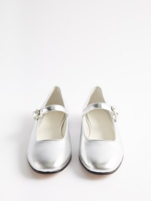 LE MONDE BERYL Round-toe leather Mary Jane flats in silver ~ flat metallic Mary Janes