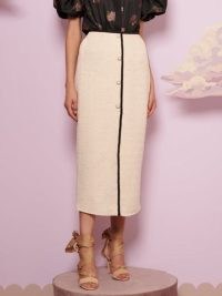sister jane DREAM CURTAIN CALL Clara Pearl Tweed Skirt in Cream | embellished vintage style pencil skirts