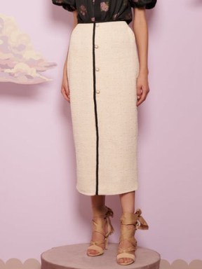 sister jane DREAM CURTAIN CALL Clara Pearl Tweed Skirt in Cream | embellished vintage style pencil skirts - flipped