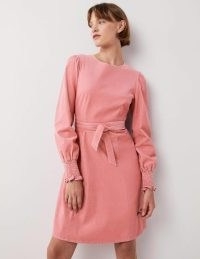 Boden Smocked Cuff Corduroy Dress Wild Rose ~ women’s cute pink-cord tie waist dresses