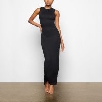 SKIMS SMOOTH LOUNGE CREW NECK SLEEVELESS DRESS in ONYX / slinky fitted maxi dresses / luxe loungewear