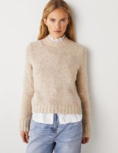 Boden Speckled Fluffy Jumper in Ivory | womens flecked jumpers - flipped