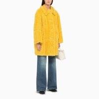 STAND STUDIO Yellow reversible faux fur coat ~ women’s fluffy textured coats ~ bright outerwear