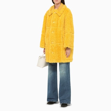 STAND STUDIO Yellow reversible faux fur coat ~ women’s fluffy textured coats ~ bright outerwear - flipped