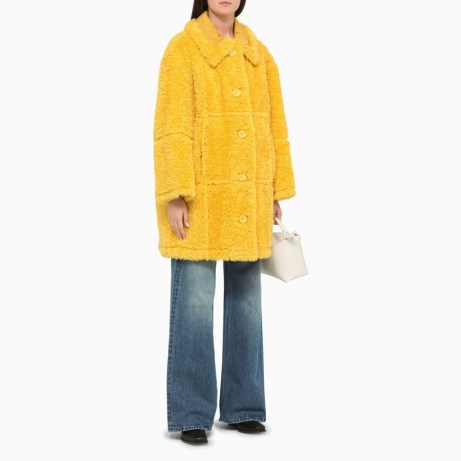 STAND STUDIO Yellow reversible faux fur coat ~ women’s fluffy textured coats ~ bright outerwear