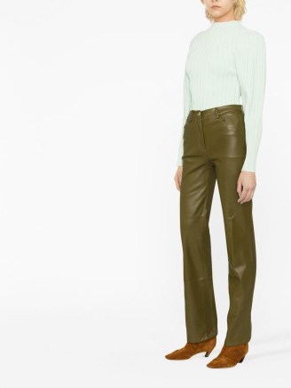 STAUD Chisel straight-leg trousers in avocado green – women’s faux leather - flipped