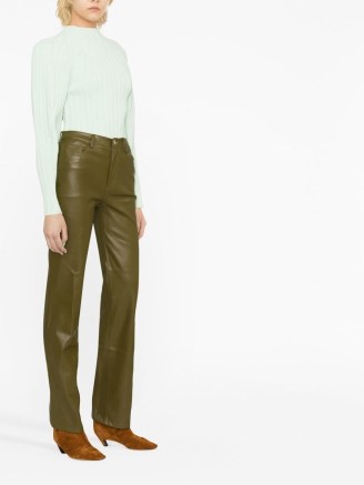 STAUD Chisel straight-leg trousers in avocado green – women’s faux leather
