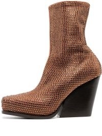 Stella McCartney Crystal Cowboy ankle boots in rust orange ~ women’s western footwear covered in crystals ~ chunky cuban heels