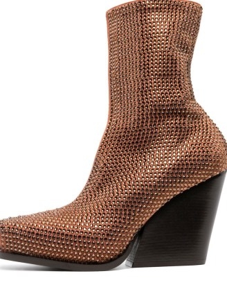 Stella McCartney Crystal Cowboy ankle boots in rust orange ~ women’s western footwear covered in crystals ~ chunky cuban heels