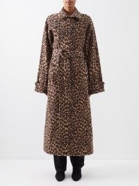 RAEY Oversized belted leopard jacquard wool coat in tan ~ glamorous longline animal print tie waist coats ~ winter glamour