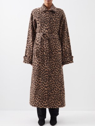 RAEY Oversized belted leopard jacquard wool coat in tan ~ glamorous longline animal print tie waist coats ~ winter glamour