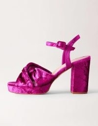 Boden Twist Front Platforms in Crushed Pink Velvet | plush block heel platform sandals | retro party shoes