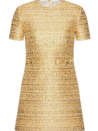 Valentino Tweed Paillettes short dress in gold tone ~ women’s classic style clothing ~ metallic thread dresses ~ luxe vintage style fashion - flipped