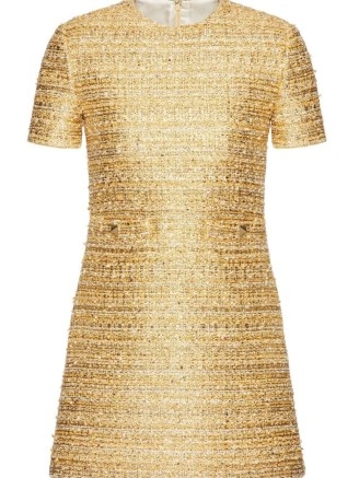Valentino Tweed Paillettes short dress in gold tone ~ women’s classic style clothing ~ metallic thread dresses ~ luxe vintage style fashion