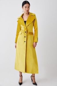 KAREN MILLEN Velvet Longline Coat in Ochre ~ plush yellow coats