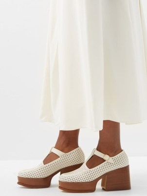 GABRIELA HEARST Aria 90 perforated leather Mary Jane shoes in white – chunky T-bar Mary Janes - flipped