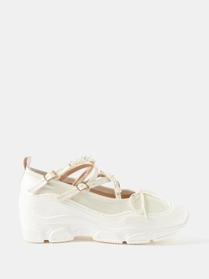SIMONE ROCHA Beaded trek-sole ballerina pumps in ivory / chunky ballerinas with faux pearl and crystal embellished straps - flipped