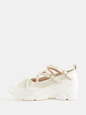 SIMONE ROCHA Beaded trek-sole ballerina pumps in ivory / chunky ballerinas with faux pearl and crystal embellished straps