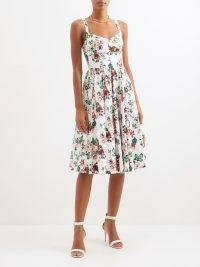 EMILIA WICKSTEAD Elyse floral-print organic-cotton poplin dress in white – sleeveless fit and flare dresses – sweetheart neckline