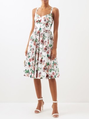 EMILIA WICKSTEAD Elyse floral-print organic-cotton poplin dress in white – sleeveless fit and flare dresses – sweetheart neckline - flipped