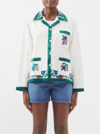 BODE Winter Garden embroidered cotton overshirt in white / womens floral vintage style overshirts