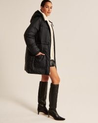 Abercrombie & Fitch A&F Air Cloud Puffer Parka ~ women’s black padded parkas ~ womens hooded zip front winter coats