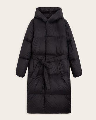 Abercrombie & Fitch A&F Down Air Cloud Long Puffer ~ women’s longline tie waist padded coats ~ womens water-resistant winter midi coat - flipped
