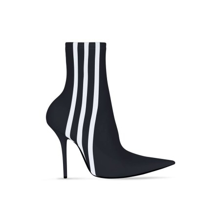 BALENCIAGA BALENCIAGA / ADIDAS KNIFE 110MM BOOTIE IN BLACK ~ striped matte spandex booties ~ sharp pointed toe ankle boots - flipped