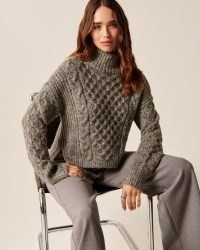 Abercrombie & Fitch Cable Turtleneck Sweater in Grey | women’s sup soft mockneck sweaters | womens drop shoulder slit hem jumper | high neck jumpers