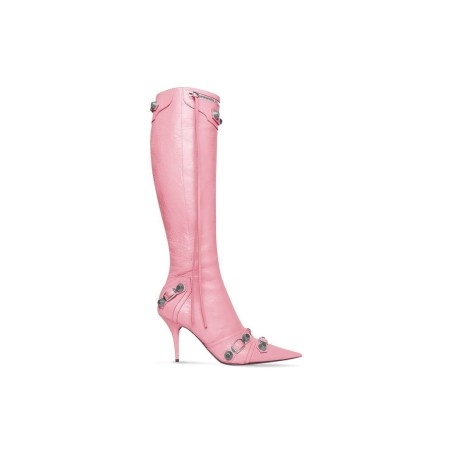 BALENCIAGA CAGOLE 90MM BOOT in PINK ~ luxe stud and buckle detail boots - flipped