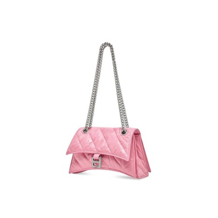 BALENCIAGA CRUSH SMALL CHAIN BAG QUILTED IN PINK ~ luxe leather shoulder bags - flipped