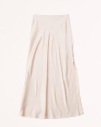 Abercrombie & Fitch Elevated Satin Maxi Skirt in Cream | silky luxe style slip skirts - flipped