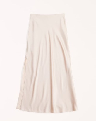 Abercrombie & Fitch Elevated Satin Maxi Skirt in Cream | silky luxe style slip skirts