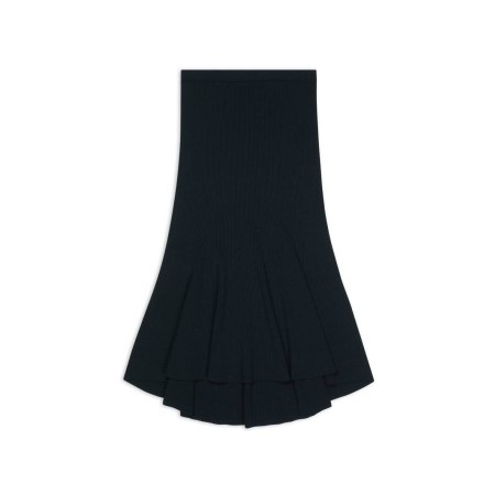 BALENCIAGA GODET SKIRT IN BLACK | wool blend fluted dip hem skirts | fit and flare - flipped