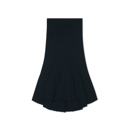 BALENCIAGA GODET SKIRT IN BLACK | wool blend fluted dip hem skirts | fit and flare