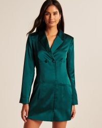 Abercrombie & Fitch Satin Blazer Mini Dress in Green – silky jacket style evening dresses