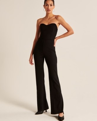 Abercrombie & Fitch Strapless Corset Jumpsuit in Black ~ sweetheart neckline jumpsuits ~ all-in-one party fashion - flipped