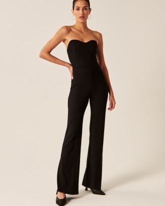 Abercrombie & Fitch Strapless Corset Jumpsuit in Black ~ sweetheart neckline jumpsuits ~ all-in-one party fashion