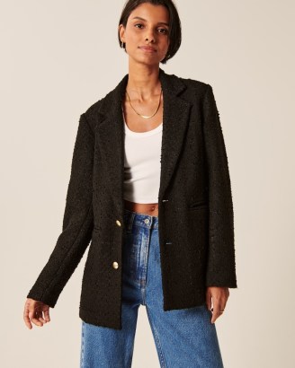 Abercrombie & Fitch Tweed Blazer Coat in Black ~ women’s textured single breasted blazers - flipped