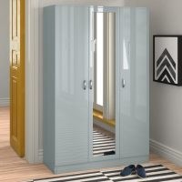 Wayfair Brendle 3 Door Wardrobe – Zipcode Design – high gloss finish – integrated mirror – seven adjustable shelves and hnaging rail