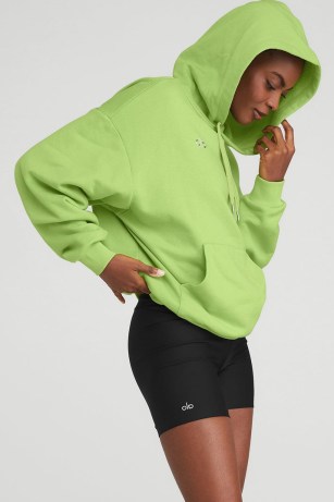 alo yoga ACCOLADE HOODIE in CELERY ~ women’s green oversized hoodies ~ womens hooded kangaroo pocket pullover tops - flipped