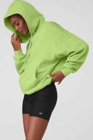alo yoga ACCOLADE HOODIE in CELERY ~ women’s green oversized hoodies ~ womens hooded kangaroo pocket pullover tops